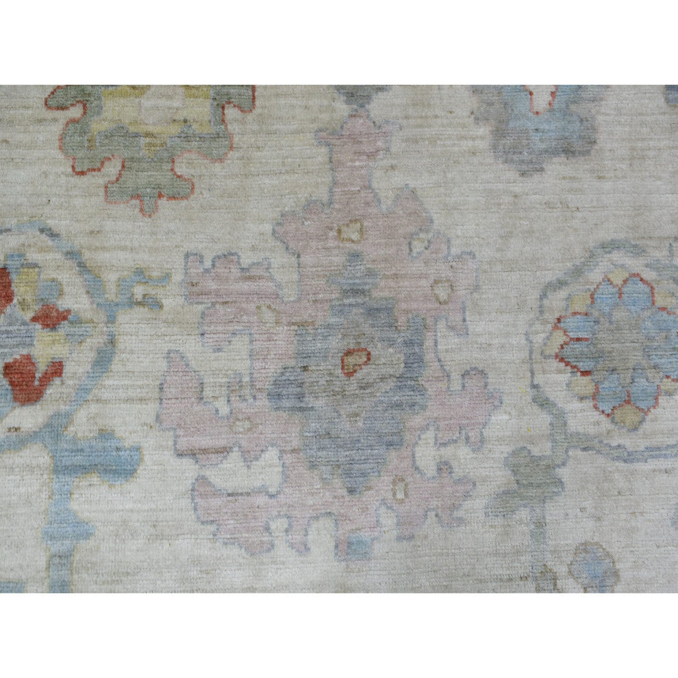 Ivory, Hand Knotted, Afghan Angora Oushak Pure Wool Oriental Rug, 8'1"x9'10"