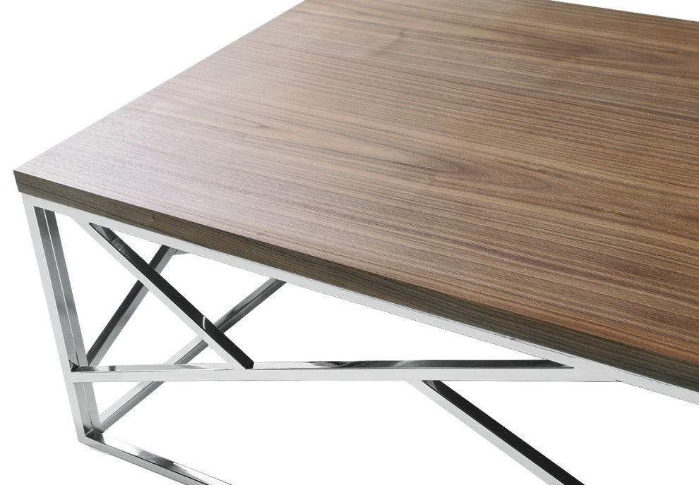 HomeRoots 15" Walnut Veneer and Steel Coffee Table