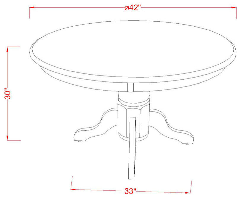 5Pc Rounded 42" Dining Table, Four Parson Chair, Black Finish Leg