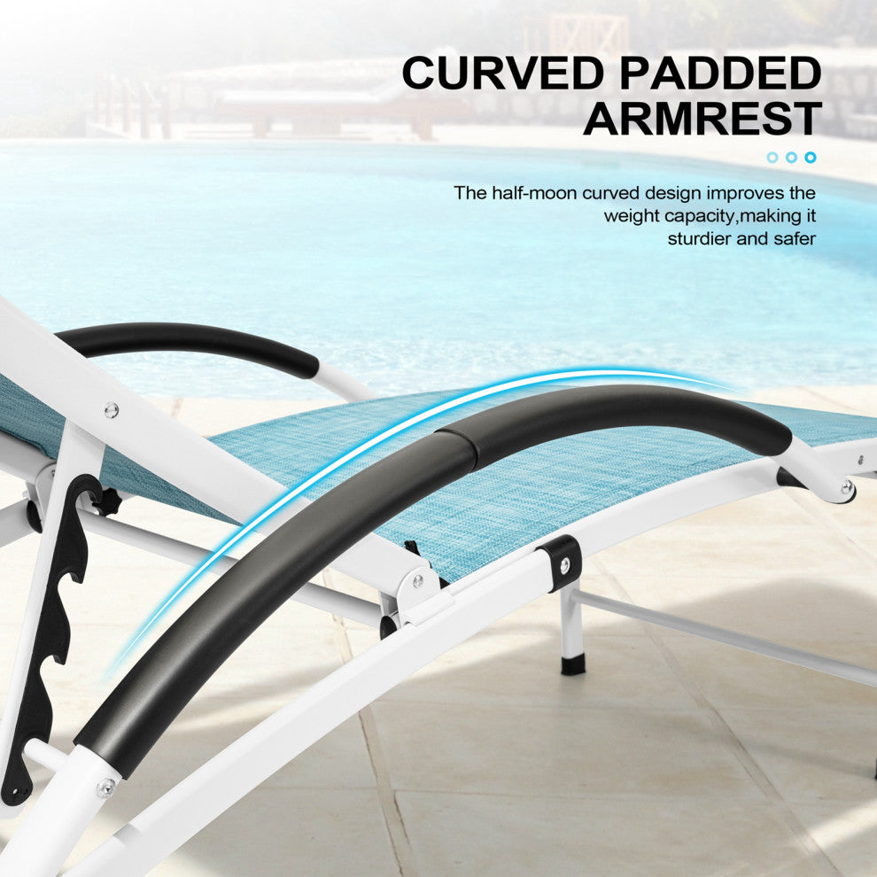 2PCS Outdoor Folding Reclining Chaise Lounge Chair, Blue