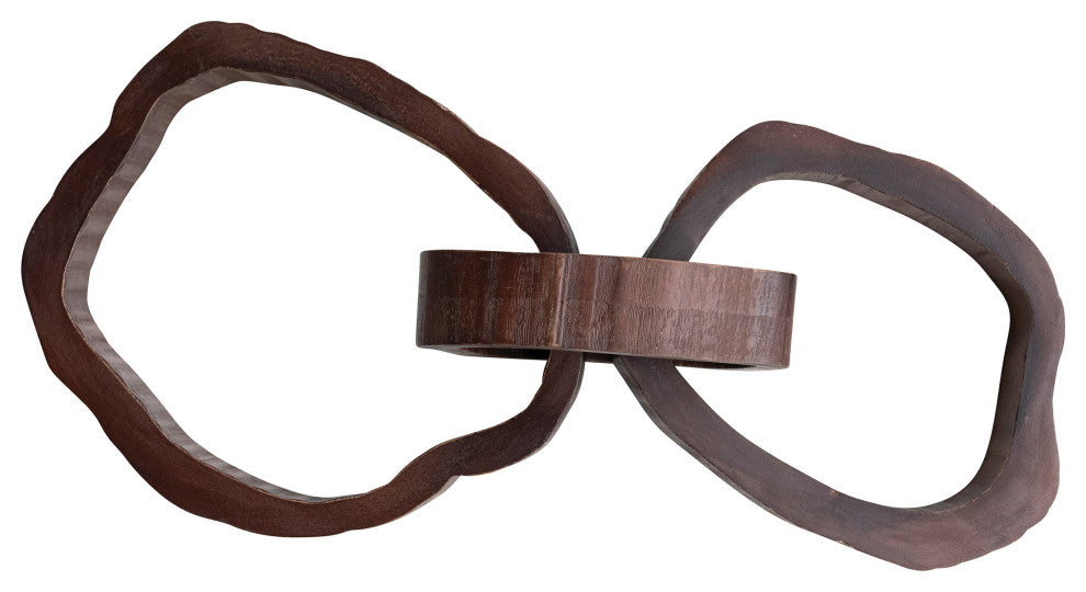 22 Inches Oversized Acacia Wood Chain Decor With 3 Links, Walnut Finish