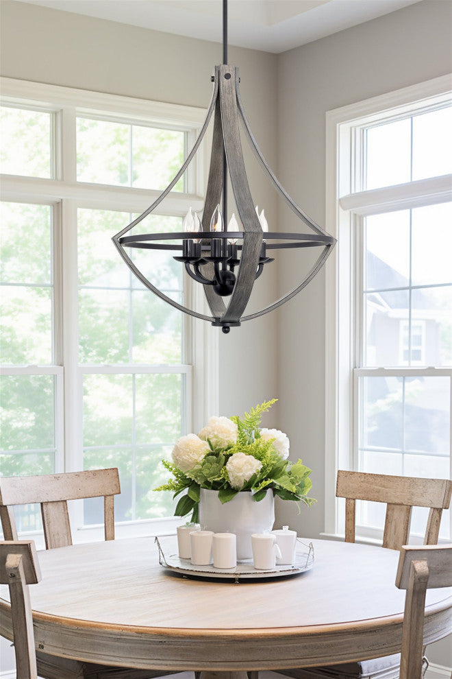 Kira Home Laguna 26" Rustic Foyer Chandelier, Wood Style Metal Frame, Accents