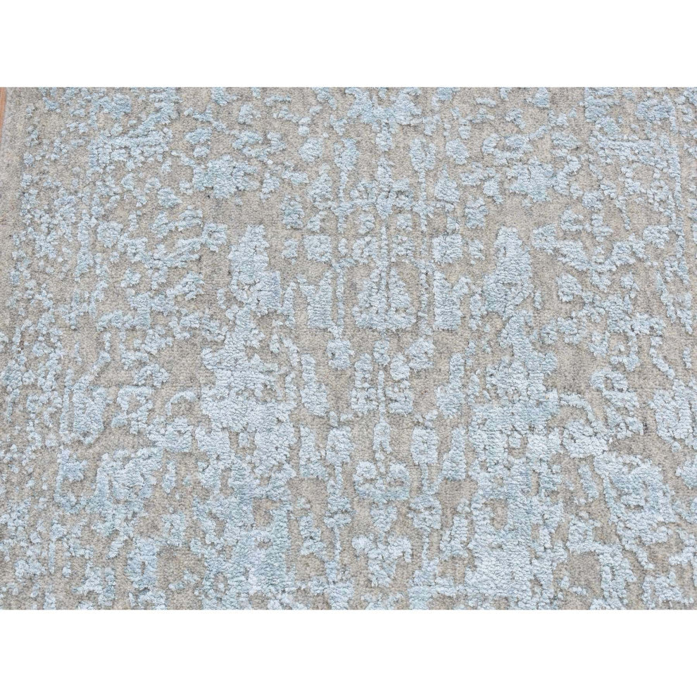 Beige Jacquard Hand Loomed Wool/Silk Tone on Tone Design Runner Rug 2'5"x10'1"