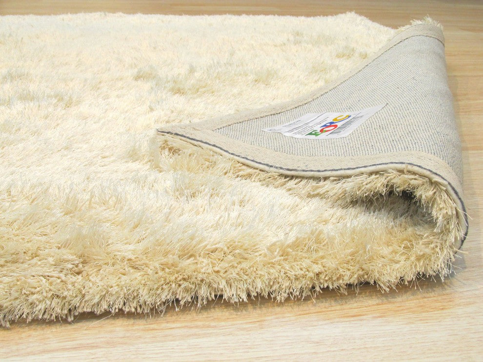 EORC Handmade Ivory Solid London Shag Rug, Rectangular 8'9"x11'9"