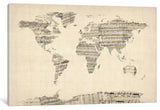 "Old Sheet Music World Map" by Michael Tompsett, 26x18x1.5"