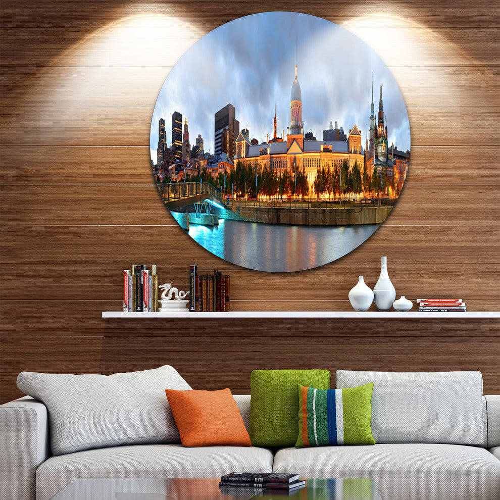 Montreal Panoramic View, Cityscape Photo Large Disc Metal Wall Art, 23"