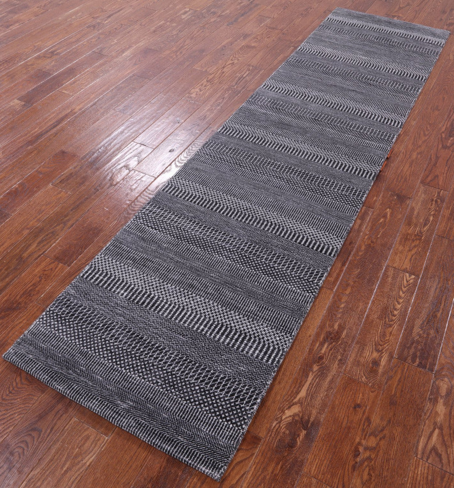 2' 7" X 10' 2" Hand Knotted Savannah Grass Wool and Silk Runner Rug Q11964