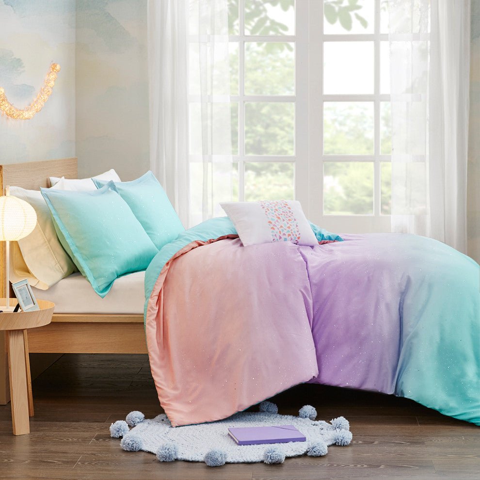 Mi Zone Glimmer Metallic Glitter Printed Reversible Duvet Cover Set