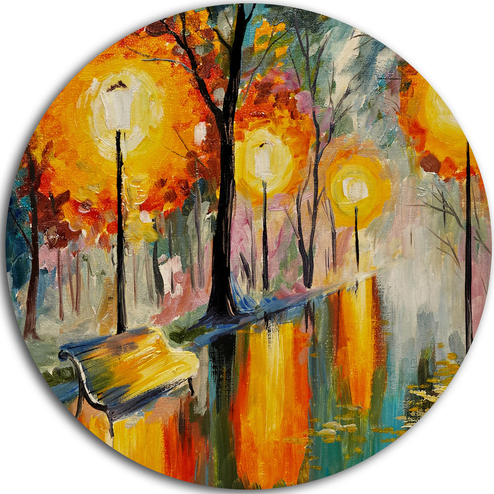 Street In Autumn, Landscape Large Disc Metal Wall Art, 11"