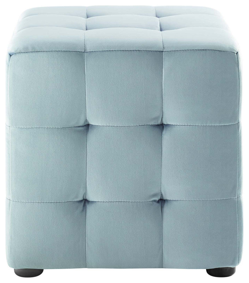Modern Designer Lounge Accent Chair Ottoman, Velvet Fabric, Light Blue