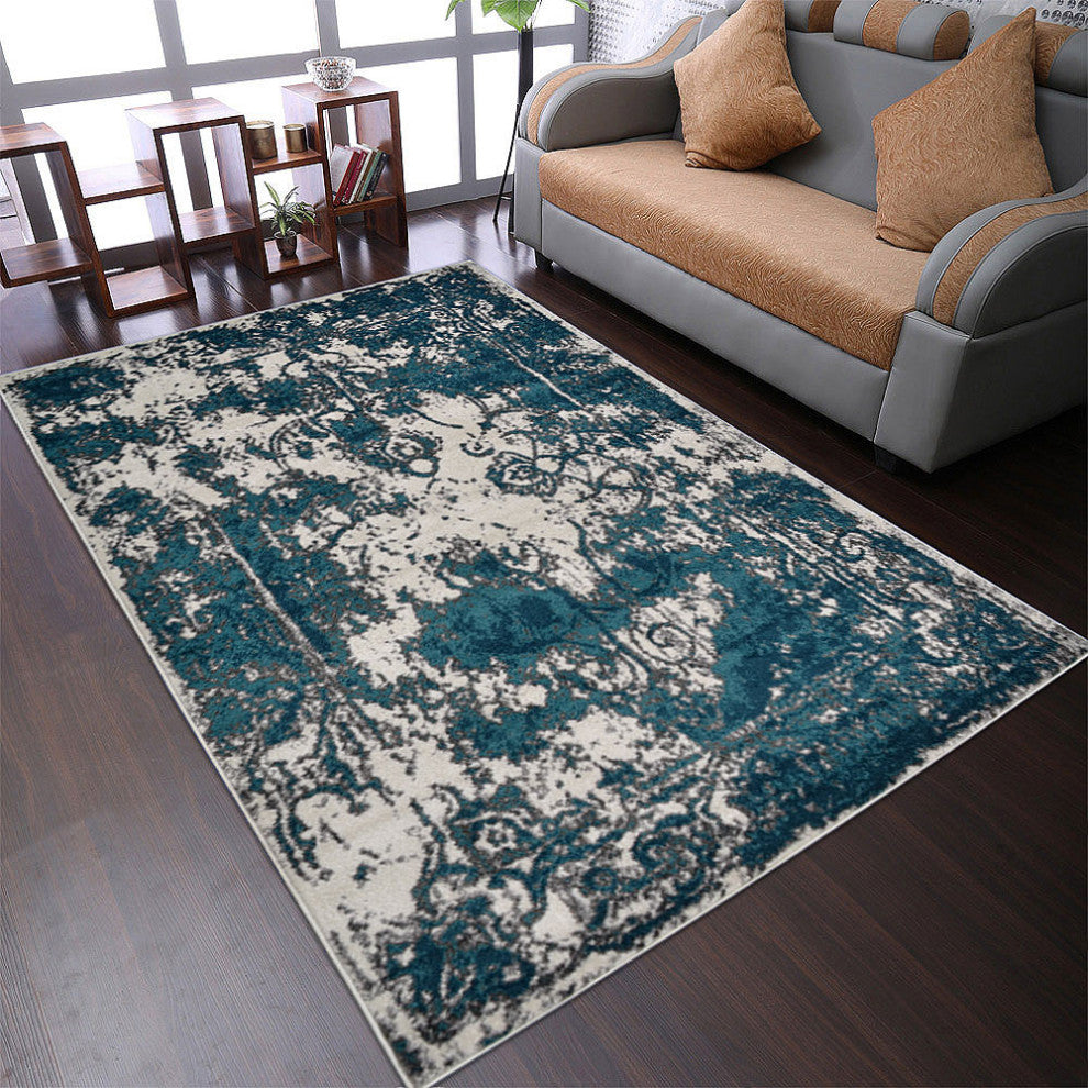 MACHINE MADE HEATSET POLYPROPYLENE AREA RUGS -Ivory Blue Color,Abstract Design