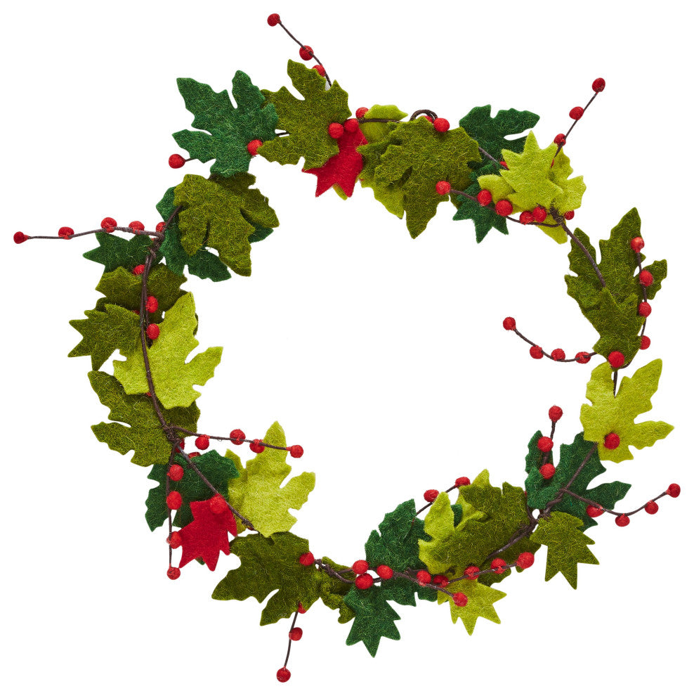 Maple Leaf Wreath with Berries in Hand Felted Wool - 12"