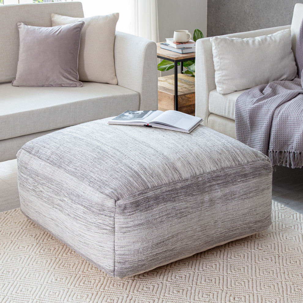 Rincon 34" x 34" x 16" Gray and Ivory Ottoman