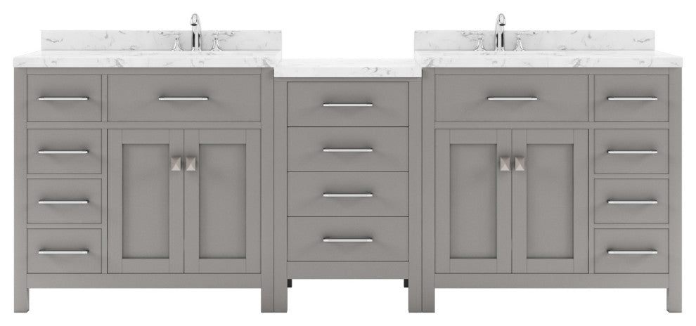 Caroline Parkway 93" Bath Vanity, Gray With Marble Quartz Top
