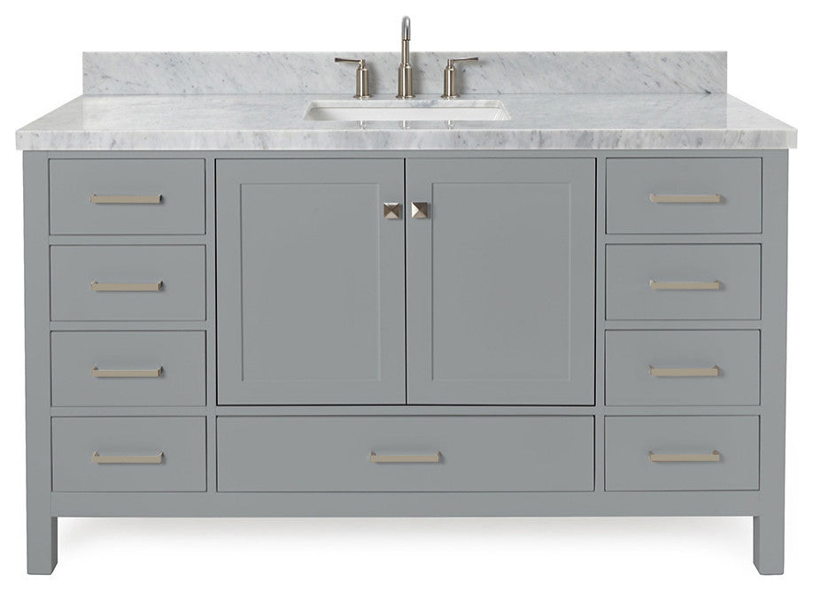 ARIEL Cambridge 61" Single Rectangle Sink Bathroom Vanity Grey With Marble Top