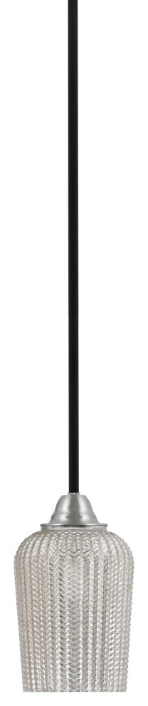 Paramount Mini Pendant, Matte Black & Brushed Nickel, 5" Silver Textured