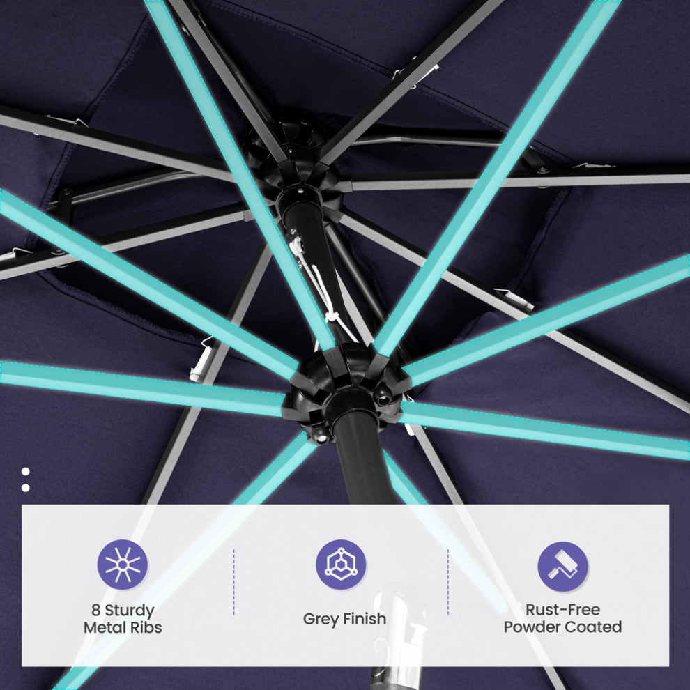 10' Navy Polyester Rectangular Tilt Market Patio Umbrella With Stand