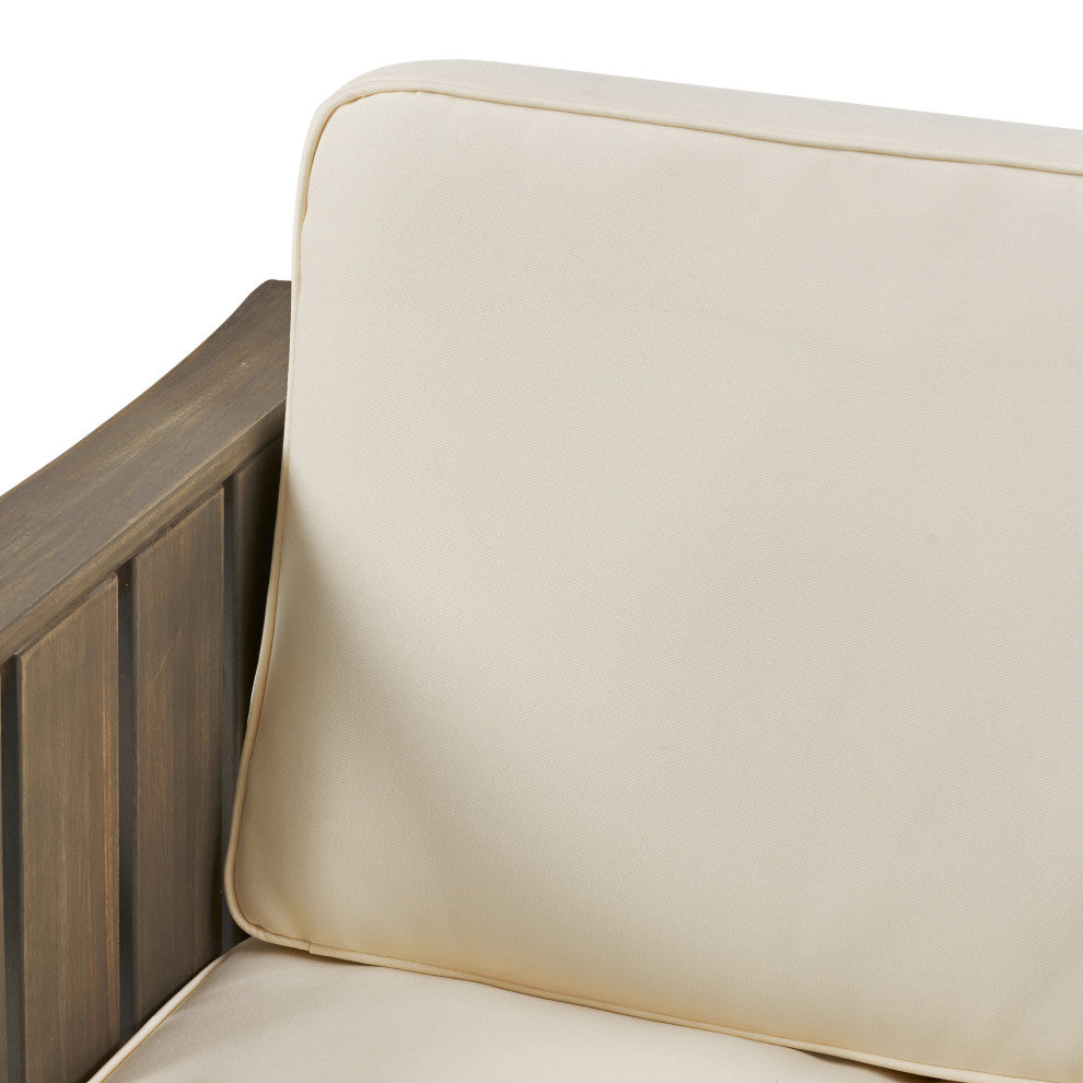 GDF Studio Edward Outdoor Acacia Wood Club Chairs With Cushions, Set of 2, Gray/Cream