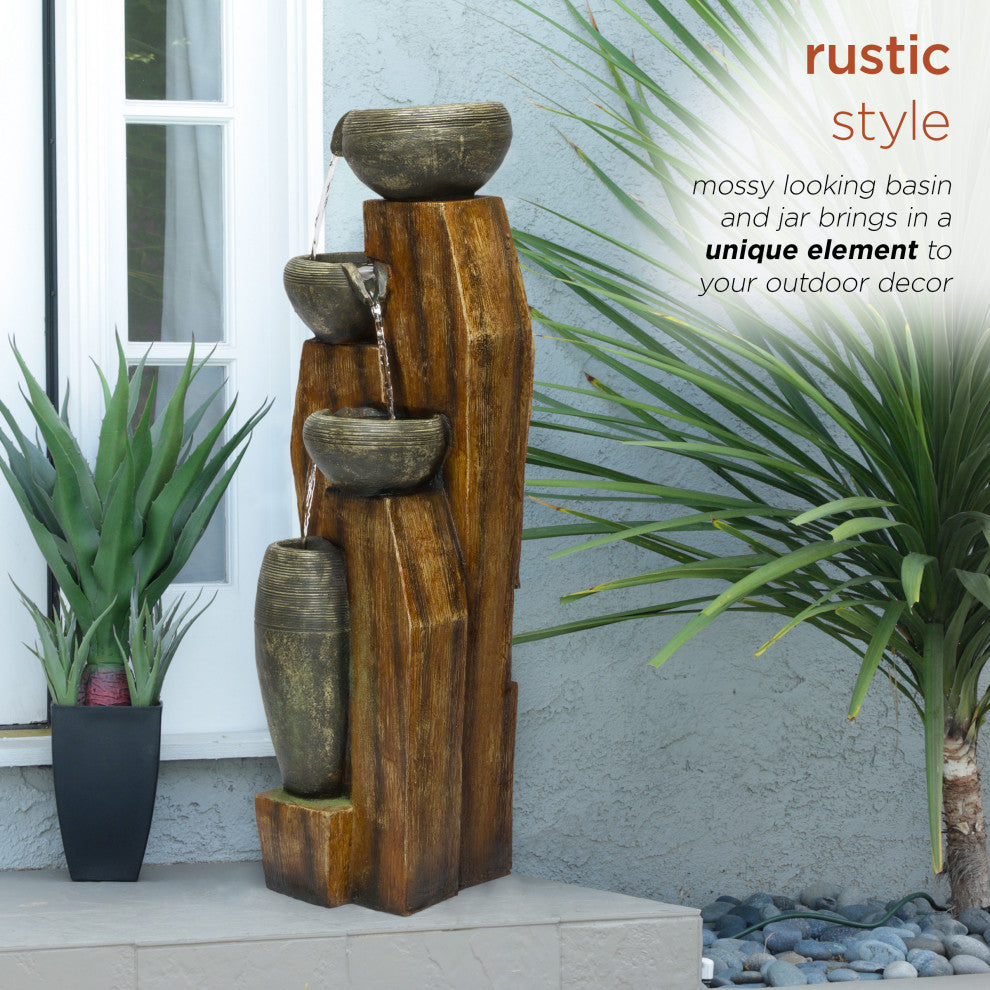 Cascading Mossy Jars Fountain with LED Lights