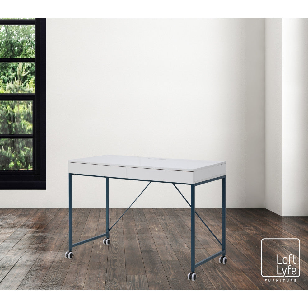 Loft Lyfe Ameera Desk, 2 Storage Drawers, White/Navy