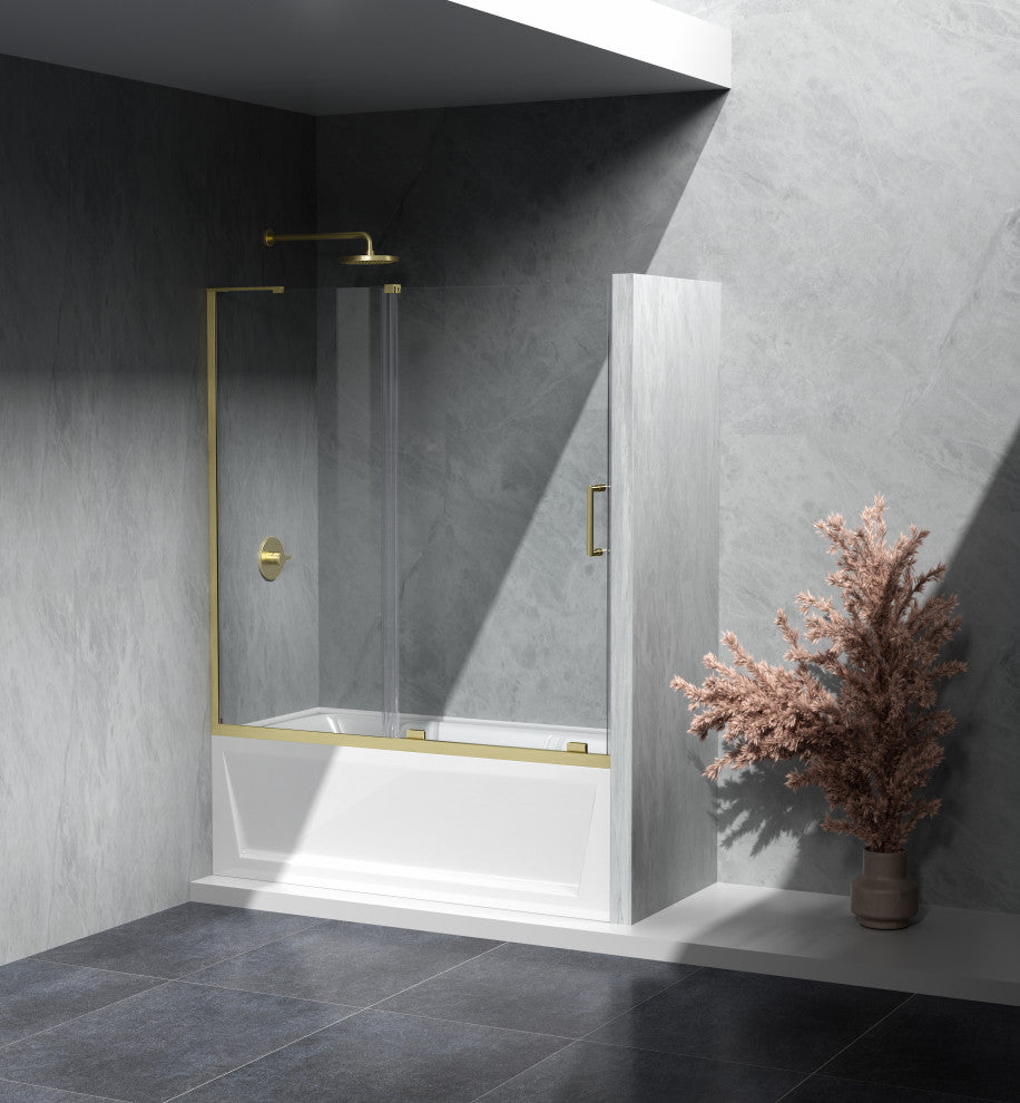 Home Living 60X60 Frameless Sliding Tub Door, Brushed Gold