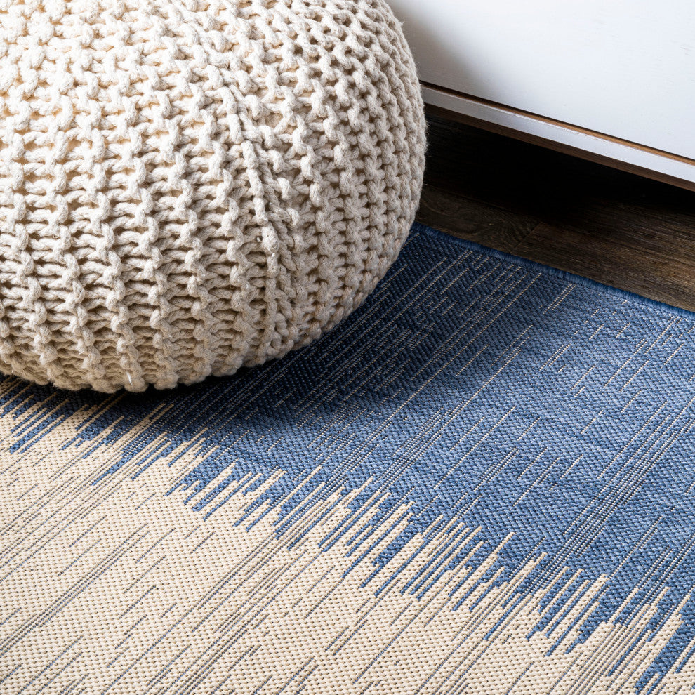 Tavira Modern Strie' Area Rug, Blue/Beige, 2 X 8