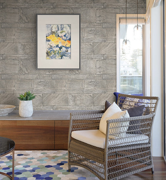 Sandstone Masonry Wallpaper, Gray, Bolt