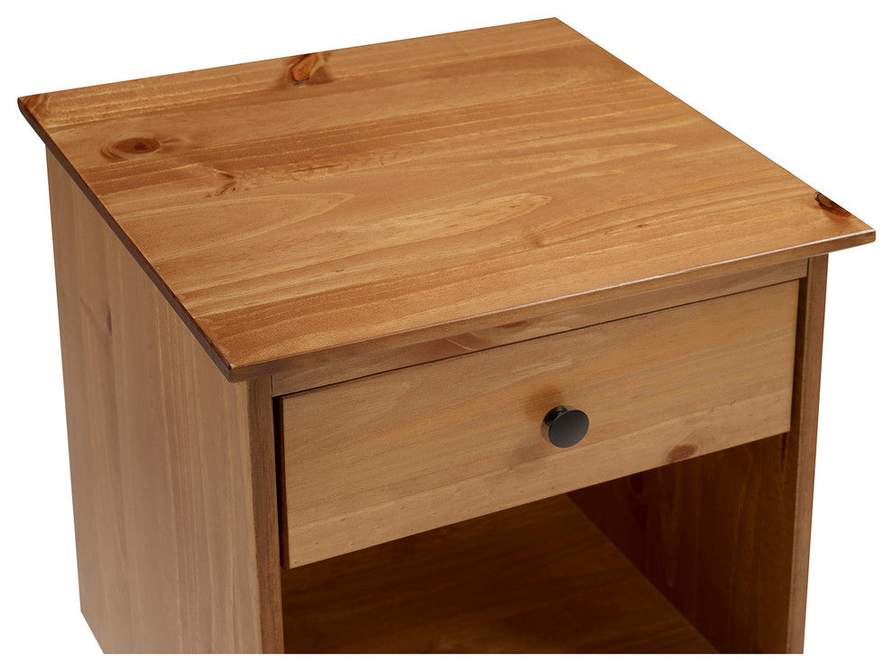 Classic Midcentury Modern 1-Drawer Solid Wood Nightstand Side Table, Caramel