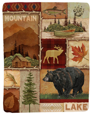 Laural Home Lodge Collage Sherpa Throw Blanket