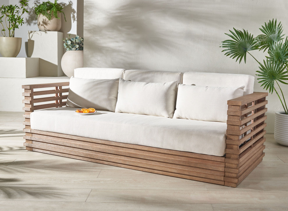 Safavieh Couture Indoor-Outdoor Tortuga Patio Sofa, Natural/White