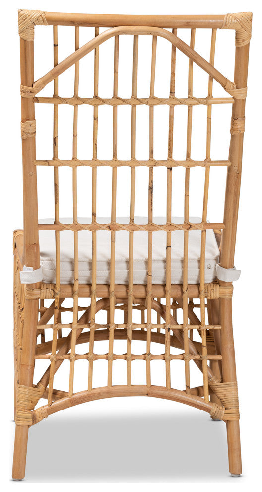 Alby Modern Bohemian Rattan Collection, White/Natural Brown, Dining Chair