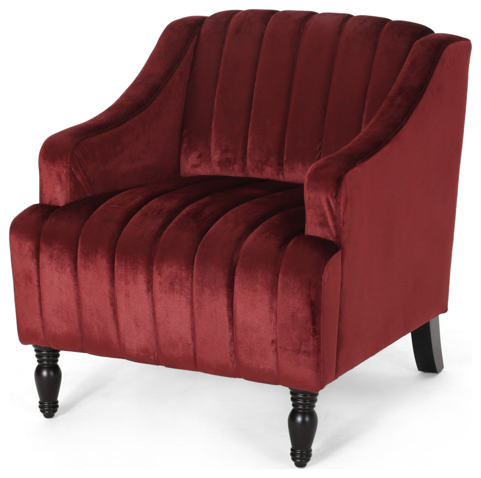 Candice Glam Velvet Club Chair, Garnet and Dark Brown