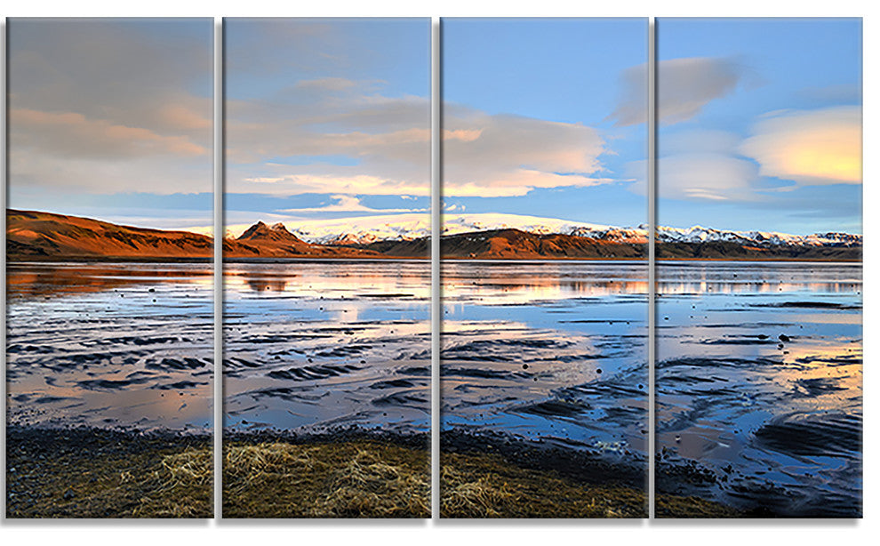 Approach To Dyrholaey Durign Sunrise, Seashore Canvas Print, 48"x28", 4 Panels