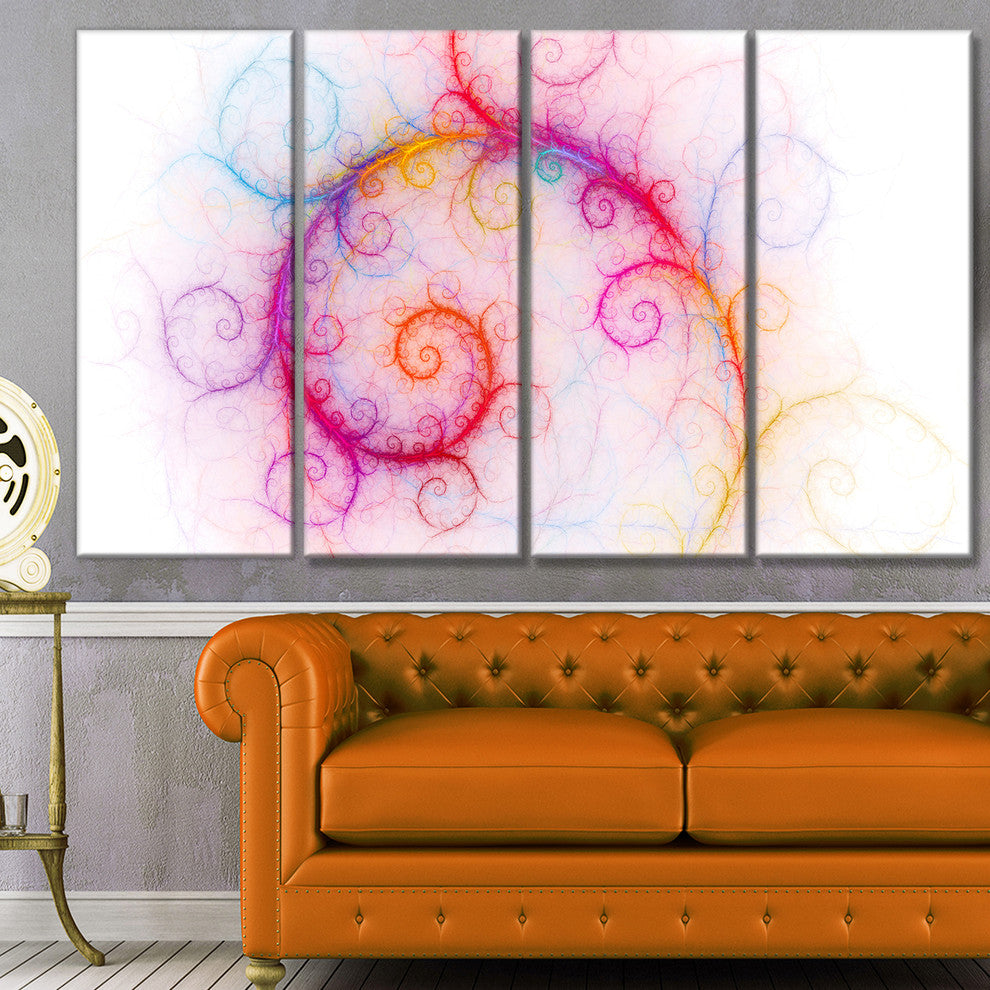 Beautiful Pink Fractal Pattern, Abstract Wall Art Canvas, 48"x28", 4 Panels