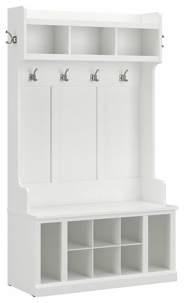 Woodland 40W Hall Tree and Shoe Bench w/ Shelves in White Ash - Engineered Wood