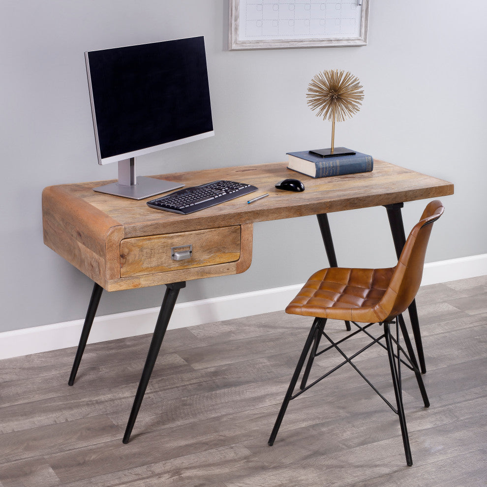 Anuri Natural Wood and Metal Desk