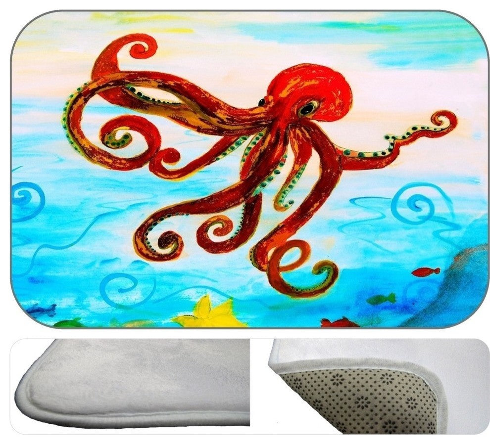 Red Octopus Plush Bath Mat, 30"x20"