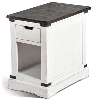 16" Narrow Rectangular White and Black Wood End Table 1 Drawer Storage Cabinet