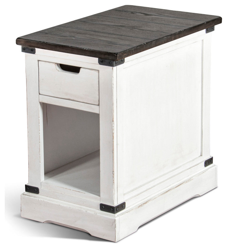 16" Narrow Rectangular White and Black Wood End Table 1 Drawer Storage Cabinet