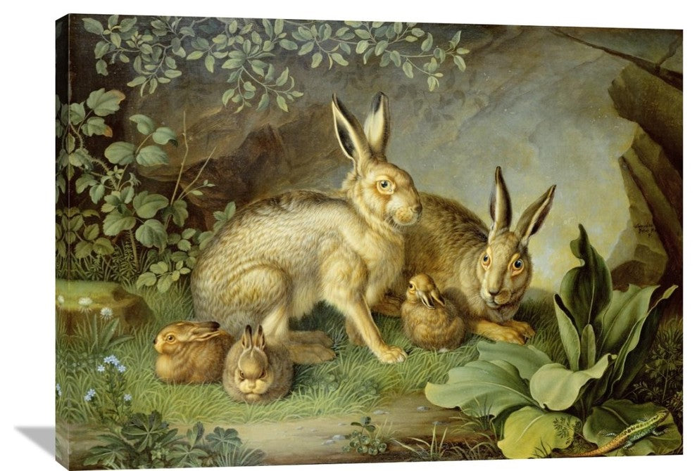 "Hares and Leverets In a Rocky Lair" Artwork, 40" x 29"