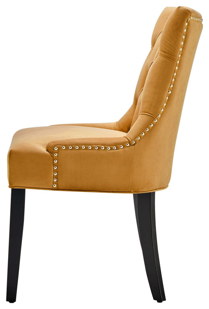 Tufted Side Dining Chair, Set of 2, Velvet, Wood, Brown, Cafe Bistro Restaurant