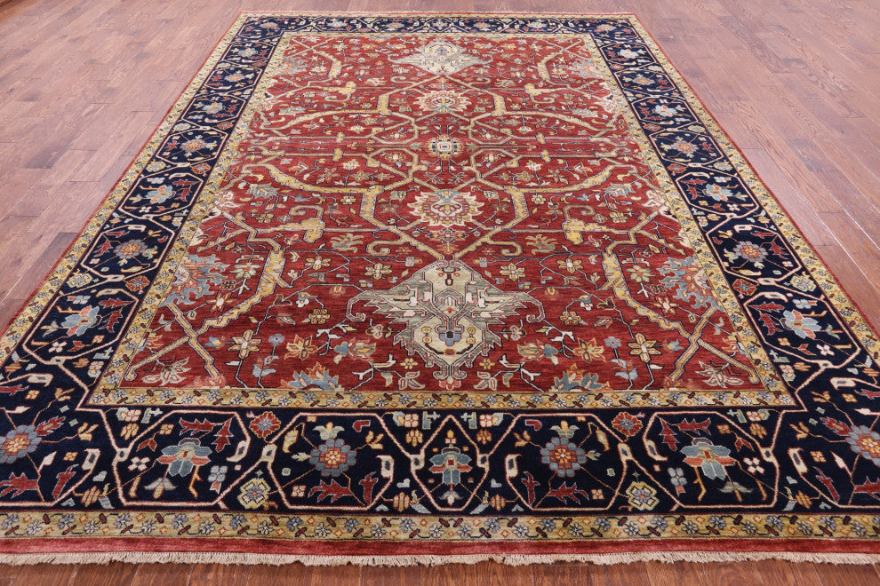 9' 0" X 11' 11" Hand-Knotted Persian Fine Serapi Wool Rug - Q14698