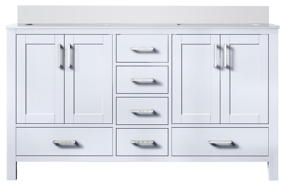 Jacques 60" White Double Sink Vanity with Quartz Top, No Mirror