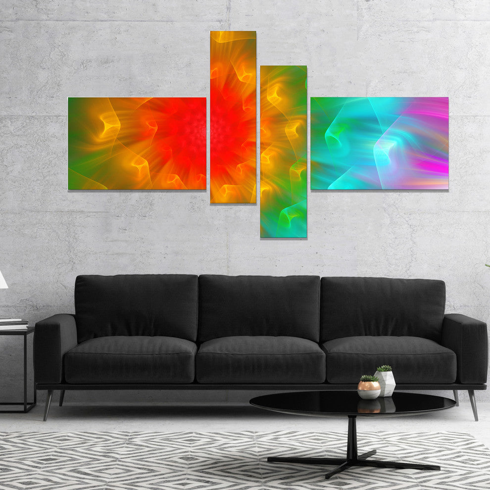 Large Red Alien Fractal Flower, Large Floral Canvas Art Print, 60"x32", 4 panels