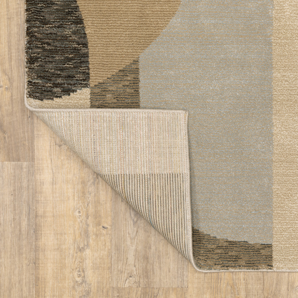 Sadie Art Deco Curved Layers Area Rug, Brown/Beige, 2'3"x8'