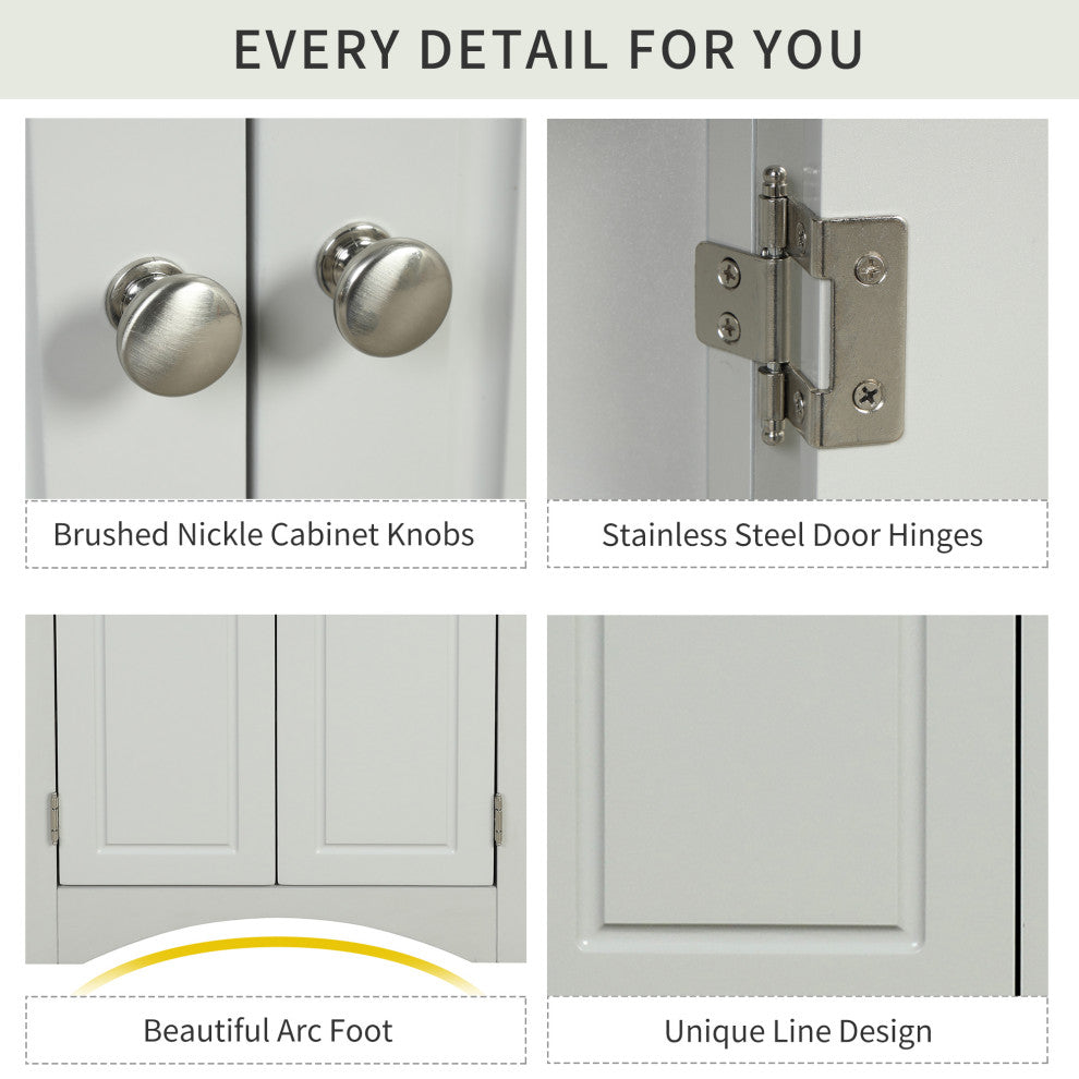 32" Wood 2-door Bathroom Corner Cabinet with Adjustable Shelves, Grey