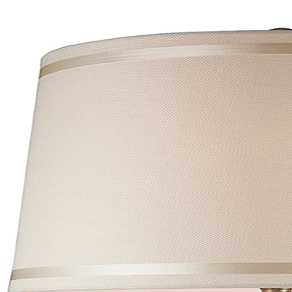 Benzara BM240303 Table Lamp With Scrolled Peacock Feather Cutout Base, Silver
