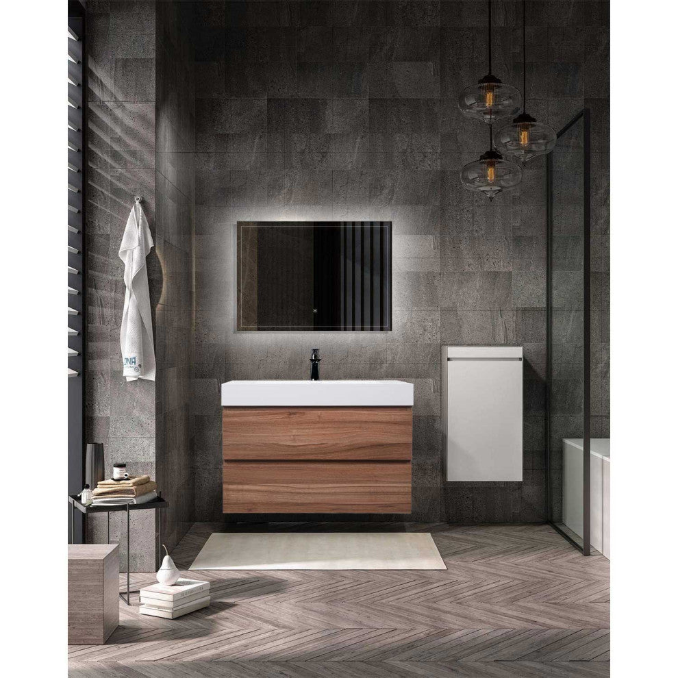 Angela 32" Wall Mount Bathroom Vanity, Walnut