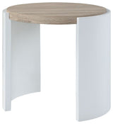 Round Wooden End Table, High Glos White and Oak