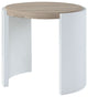 Round Wooden End Table, High Glos White and Oak